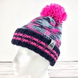 Sno pink and grey pompom toque